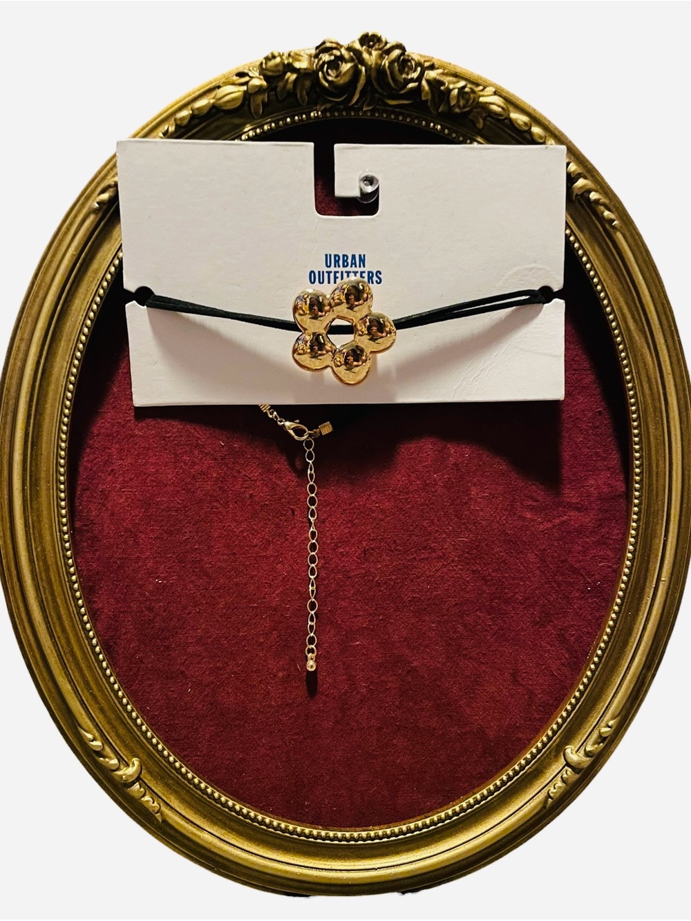 Urban Outfitters Black Cord Choker with Gold Floral Charm